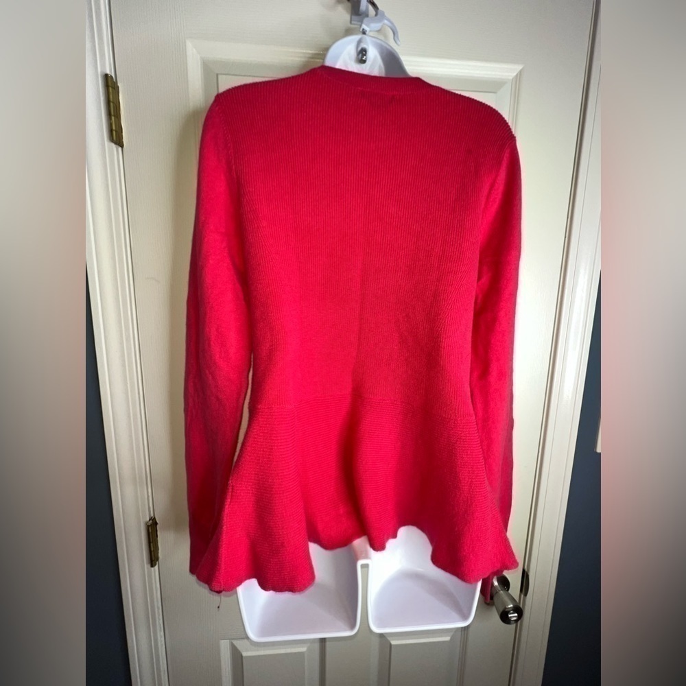Halogen Women’s Medium Hot Pink Peplum Sweater Top Rib Knit M Cotton Crewneck - Picture 9 of 13